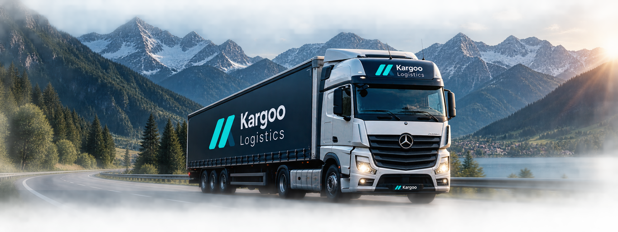 Camion KARGOO Logistics sur une route de montagne